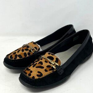 Anne‎ Klein iflex Gruffin Leopard Calf Hair Black Loafer Leather Mob Wife 10.5 M